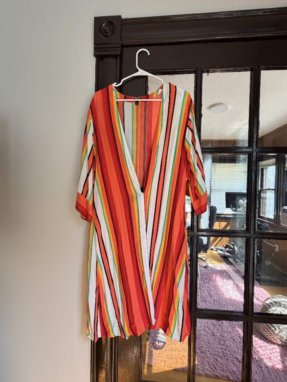 Express Multicolor Striped Longline Kimono Duster Cover Up M/L